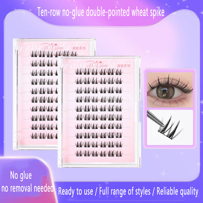 Premium No-glue Double-pointed Wheat Spike Lashes – Natural, Lively Look, Large Capacity Ten-row Pack