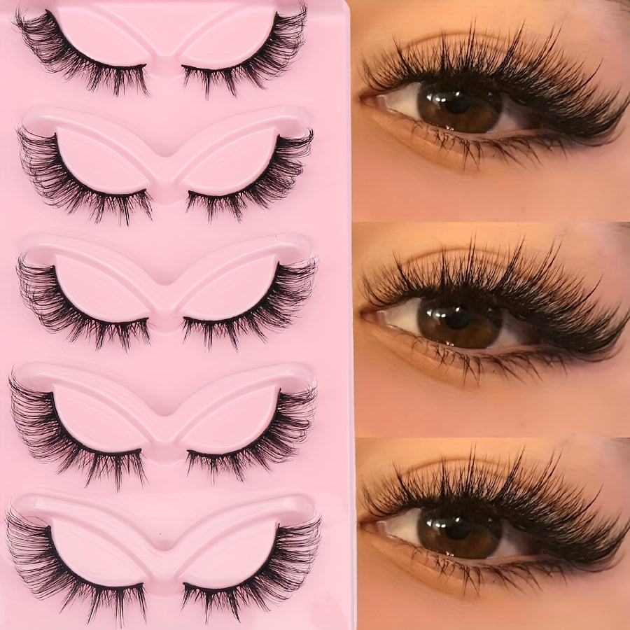 5 Pairs 3D Fluffy False Eyelashes Set, Cat Eye Anime Effect, 0.07mm Thickness, Suitable for Beginners and Dramatic Looks, Halloween Gift, Multi-Style, C Curl, Lengths 6-15mm, Reusable.