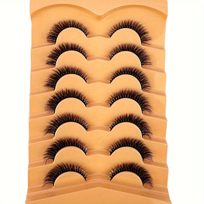 CURSAVELA 7 Pairs Faux Mink Lashes, Natural Look False Eyelashes, Wispy Cat Eye Lashes, Fluffy 3D Lashes, Natural Fake Strip Lashes