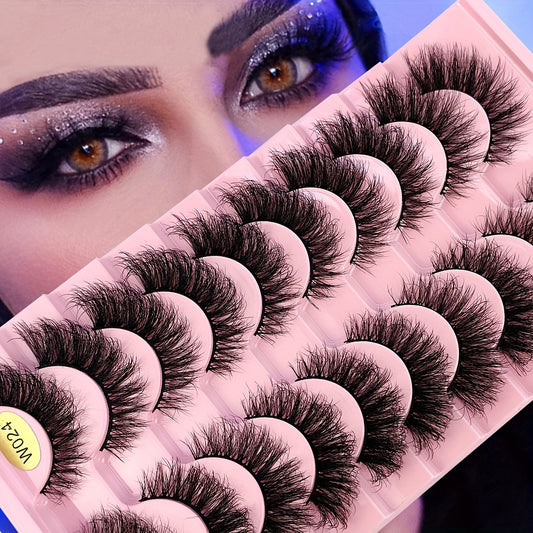 Classic Volume Eyelashes 10 Pairs Natural Slender 3D Faux Mink Cat Eye False Eyelashes, 3D Multi-layer Natural Fluffy Lashes