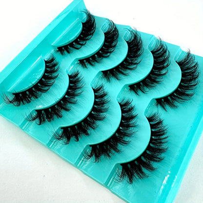 CURSAVELA 5 Pairs of 3D Cat Eye Natural False Eyelashes – D Curl Fluffy, Soft, Cross, Cartoon Style Slim Natural Lash Extensions