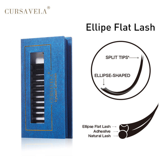 Ellipse Flat Eyelashes CURSAVELA 100pcs Ellipse Flat Eyelash Extensions-Soft Tips,Lightweight Individual Mink Lashes.