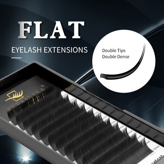 Ellipse Flat Eyelashes CURSAVELA 100pcs Pure Black Flat Lash Extensions with Split Tips–Individual Mink Eyelashes,Ellipse Cashmere,Wholesale