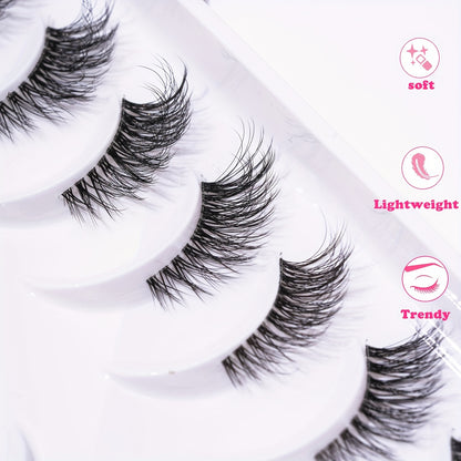 10 Pairs of Luxurious Wispy Half Lashes - Natural Look, Clear Band, Lightweight, Reusable, Perfect for Daily, Dating, and Party Makeup.