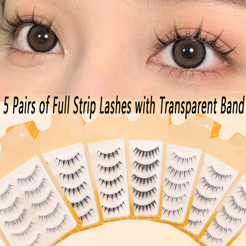 100 pcs Little Devil One-Piece Full Strip Lashes | Realistic Natural Transparent Band Lashes | 5 Pairs of Voluminous Eyelashes Wholesale