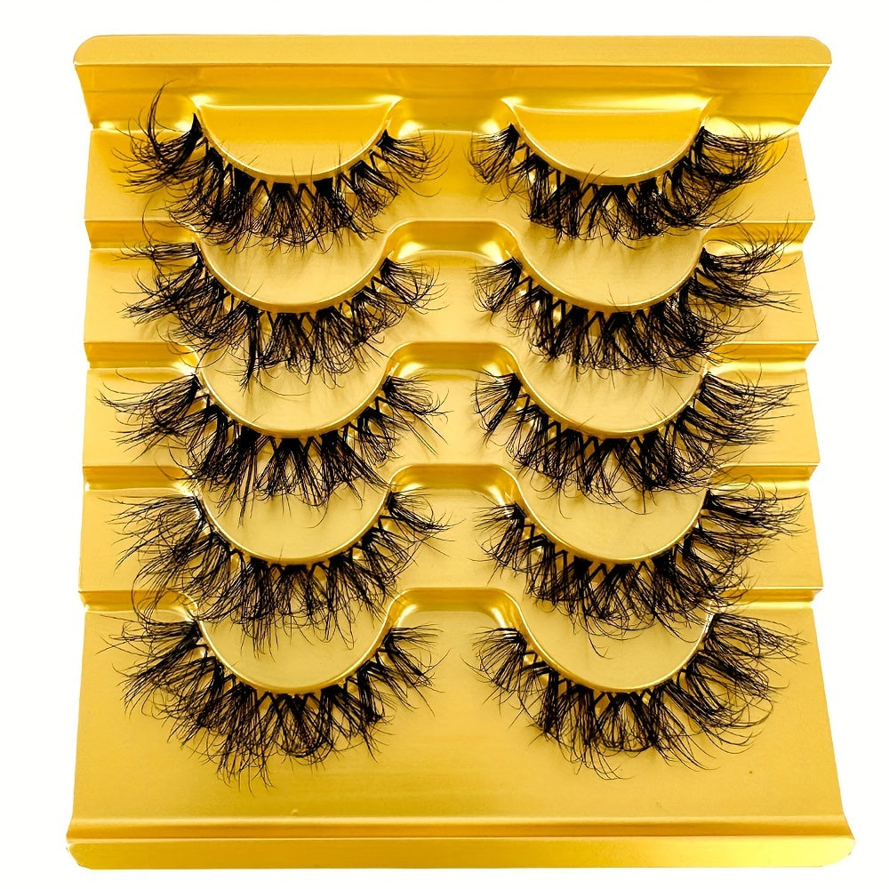 Classic Volume Eyelashes 5 Pairs Luxury Faux Mink False Eyelashes - Invisible Stem with Natural Crossed Fairy 3D Volume for Big Eye Glamour, Long-Lasting & Reusable, Hypoallergenic