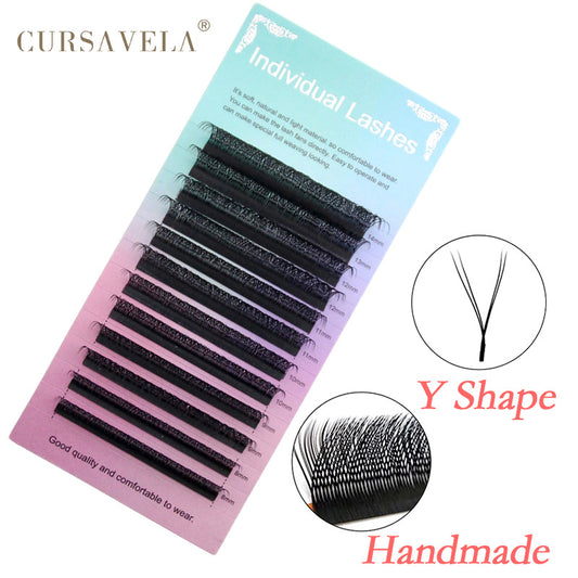 CURSAVELA YY Pre-Made Eyelashes C D CC DD Curl - Handmade Soft Natural Faux Mink Eyelash Extensions Premade Volume Fan Lashes