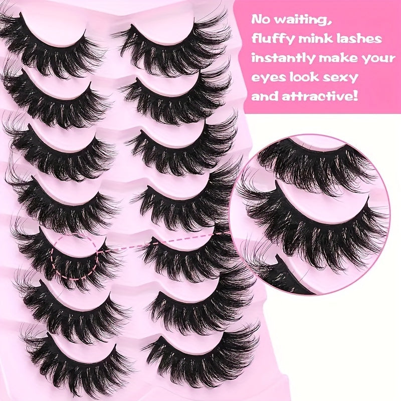 7 Pairs Fluffy False Eyelashes, Cat Fox Eye Effect, D-Curl Mink Eyelashes, 8D Thick Volume Dramatic Lashes that Mimic Eyelash Extensions.