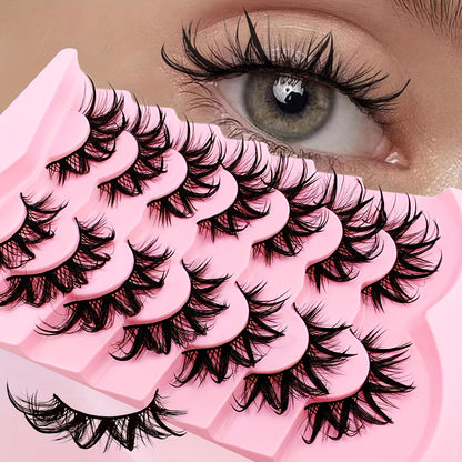 7 Pairs of 20mm Dramatic Faux Mink Eyelashes – Spiky Tips, Fluffy Cat-Eye, D Curl, Reusable