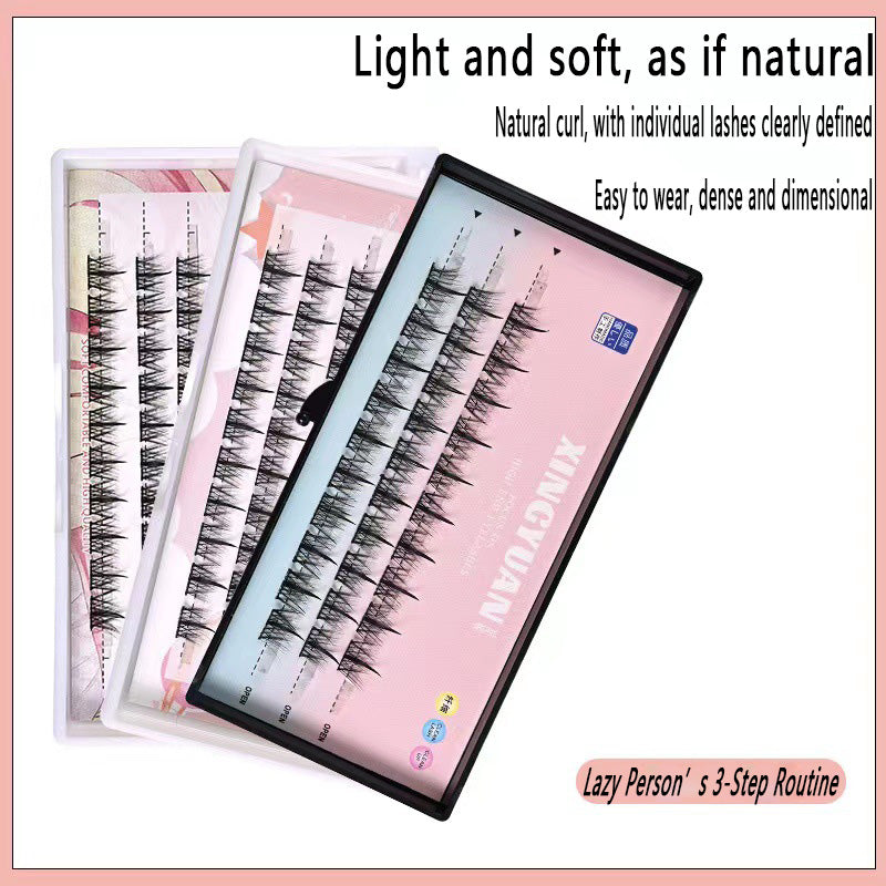 100pcs Lazy Person's 3-Step Lashes, Natural Curl Manga Little Devil Segment Lashes with Fine Stems