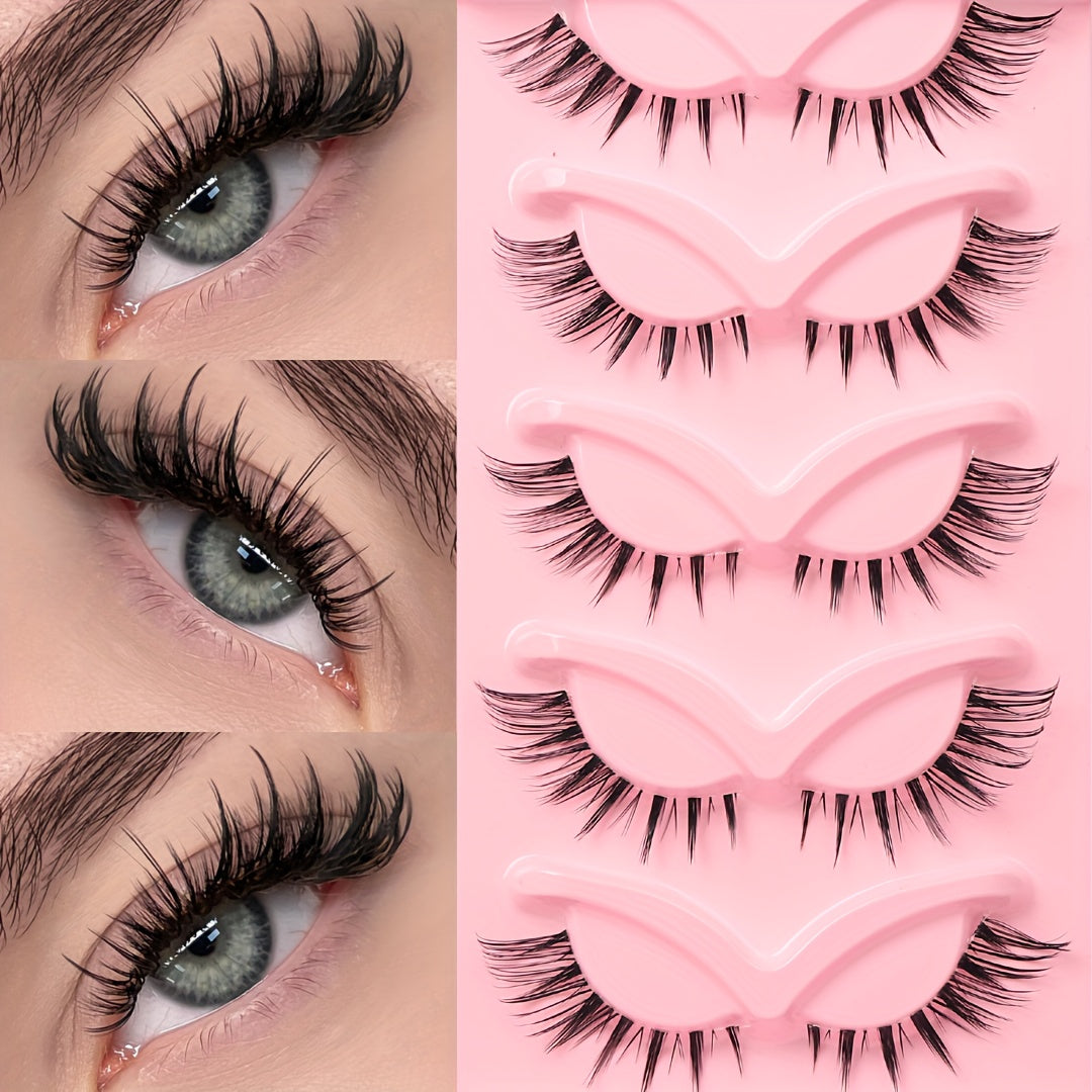 Russian Volume Cat Eye False Eyelashes, 5 & 7 Pairs Mixed Styles, Self-Adhesive D & DD Curl, Reusable, Beginner-Friendly, Natural Look, Extra Long Fluffy Lashes