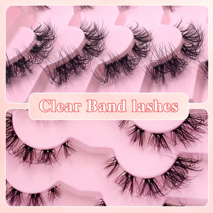 5 Pairs of 3D Fluffy Eyelashes with Clear Band - Reusable & Natural Look