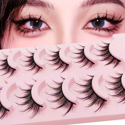 5 Pairs Pack - Dramatic Anime Lashes - Natural Wispy, Fluffy 3D Volume, Faux Mink, Korean Japanese Cosplay Fake Eyelashes