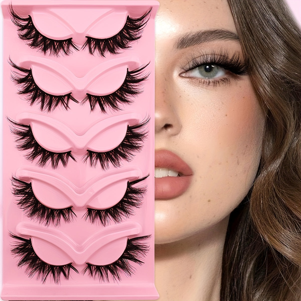 100PCS 5 Pairs/Pack Cat Eye False Eyelashes, Fox Eye Angel Faux Mink Mega Lashes, Fluffy Fake Eyelashes, 6D Eye Lashes, Natural Look.”