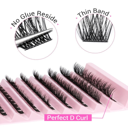 100pcs 8-16mm Wispy Individual Lash Clusters - Natural Look, D Curling, Fluffy, Ideal for DIY Salon-Quality Eyelash Extensions - Easy to Apply, Reusable, and Comfortable.