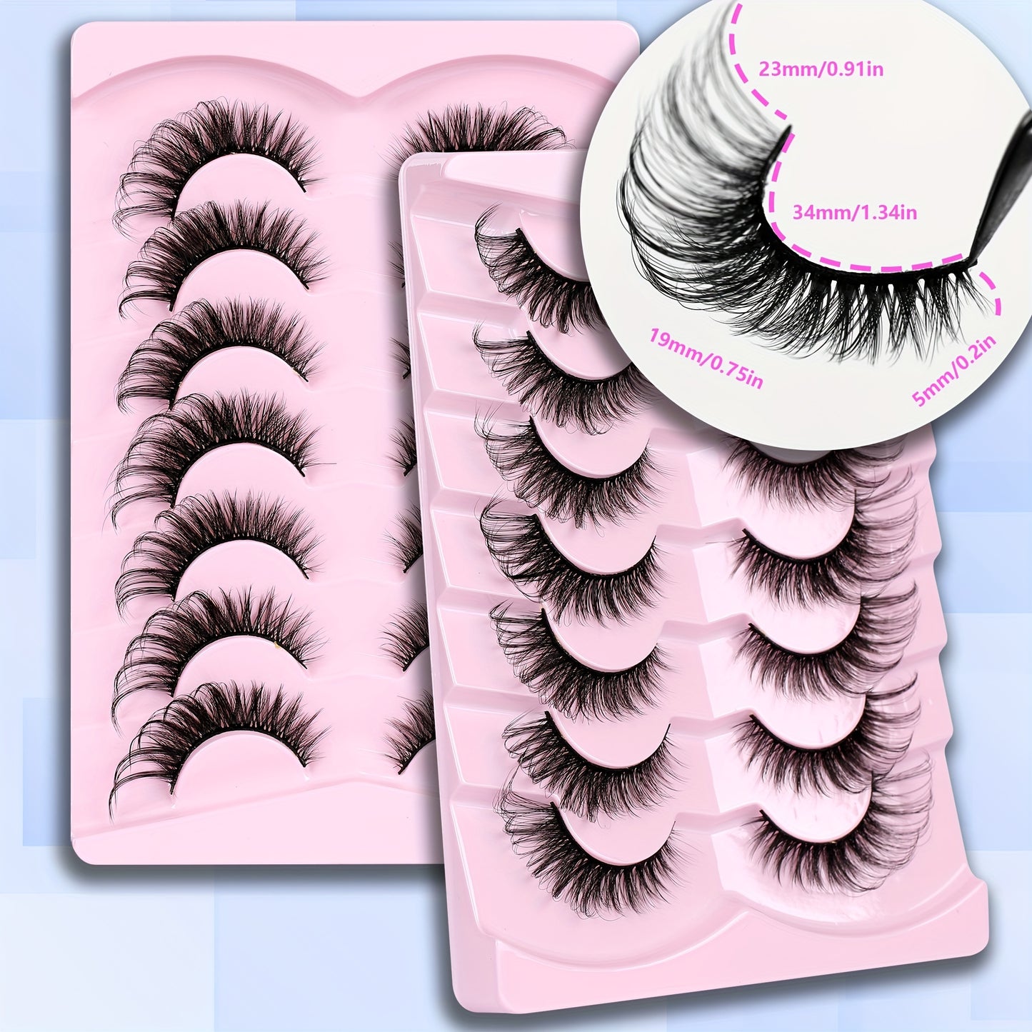 7 Pairs of 8D Fluffy Faux Mink Short Natural False Eyelashes – Dramatic Wispy Effect for Stunning Eye Look