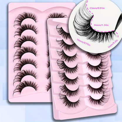 7 Pairs of 8D Fluffy Faux Mink Short Natural False Eyelashes – Dramatic Wispy Effect for Stunning Eye Look