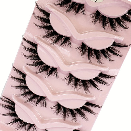 5 Pairs Cat-Eye 3D Faux Mink Eyelashes, Curling Winged Natural Realistic Messy End Elongated Thick False Eyelashes, Soft Fake Lashes