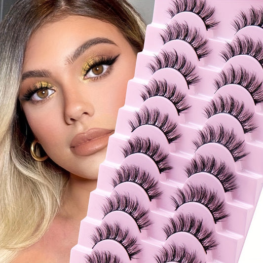 10 Pairs Luxurious 3D Faux Mink Eyelashes - Thick, Fluffy, Natural Volume, Multi-Layered Cross Cluster Design - Reusable & Easy to Apply for Daily Looks