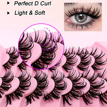 CURSAVELA 7 Pairs of D-Curl 19mm Manga Lashes - Thick & Wispy, Natural Slender Style for Cosplay & Anime Looks