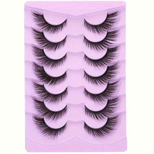 CURSAVELA 15mm Vivid Fox Eye Faux Mink Fluffy Cat Eye False Eyelashes, Long Curly Design, 7 Pairs Pack, Perfect for Halloween Makeup