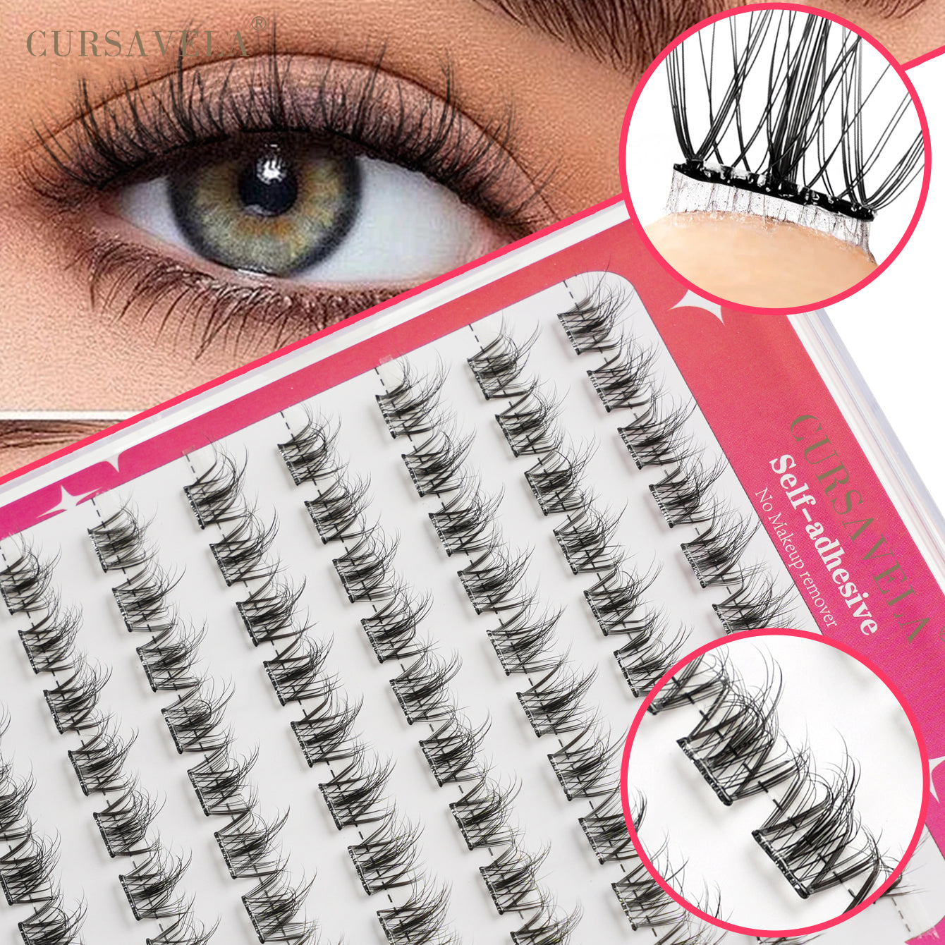 CURSAVELA DIY 100 pcs  Cluster Self Adhesive Eyelashes Natural Long Fake Eyelash Extension