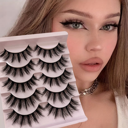 5 Pairs Dramatic Manga Lashes, 3D Wispy Cross Style, Reusable & Lightweight for Anime-Inspired Look