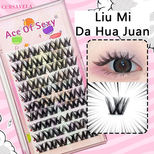 100pcs Lazy Girl Voluminous Large Curl False Eyelashes - Cluster Segment Design, Perfect for Beginners, Natural Mixed-Race Look, Camera-Ready Manga Style