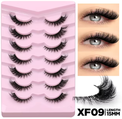 Cat Eye False Eyelashes – 5/7 Pairs Half Lashes, Fluffy Soft Invisible Band Mink Lashes