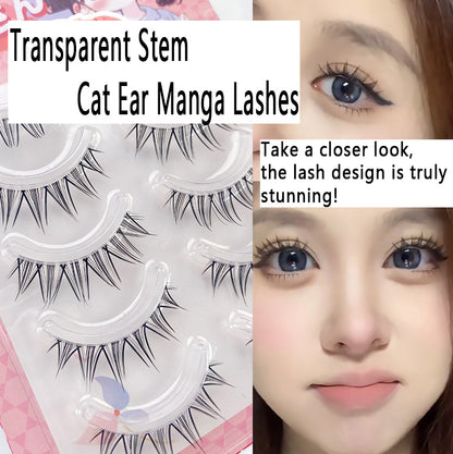 100pcs Lazy Natural One-Piece False Eyelashes - Fairy Transparent Stems with Mini Devil Hybrid Manga Style (Beginner Friendly)