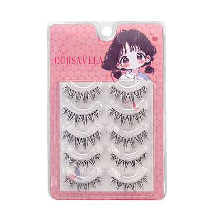 100pcs Lazy Natural One-Piece False Eyelashes - Fairy Transparent Stems with Mini Devil Hybrid Manga Style (Beginner Friendly)