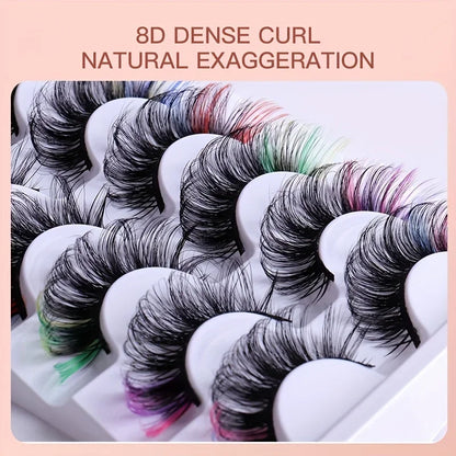 7 Pairs Colored False Eyelashes – 3D Mink DD Curly Fluffy Russian Style Natural Thick Eyelashes