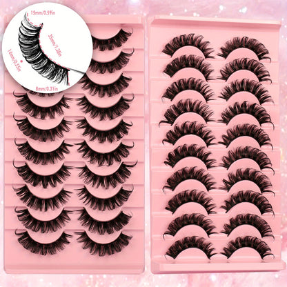 10 Pairs of Gmagictobo D Curly Russian Lashes - 3D Faux Mink, Reusable, Handmade, Soft & Light. Cruelty-Free, Easy to Apply. Long-Lasting for Dramatic Makeup.