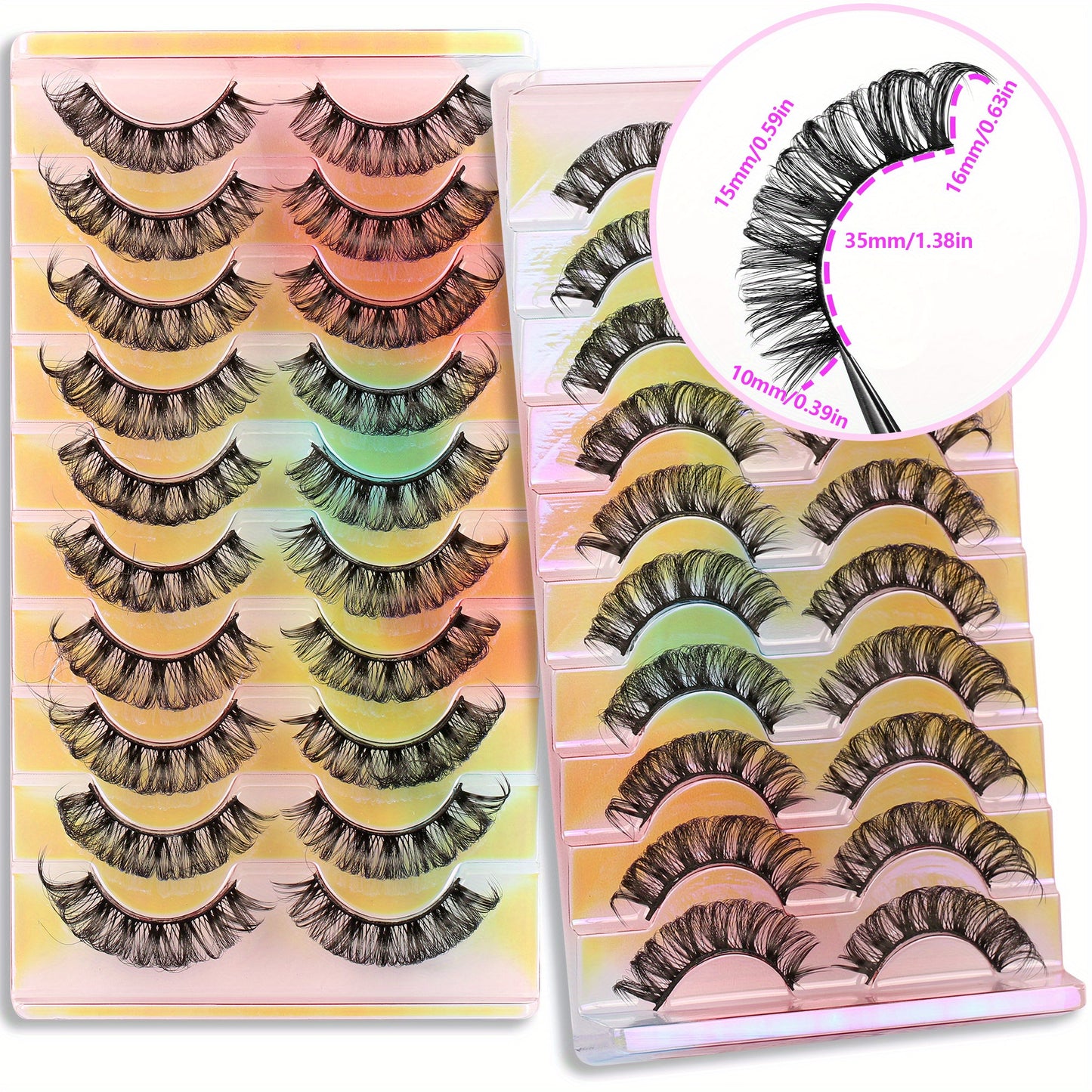 10 Pairs of Gmagictobo D Curly Russian Lashes - 3D Faux Mink, Reusable, Handmade, Soft & Light. Cruelty-Free, Easy to Apply. Long-Lasting for Dramatic Makeup.