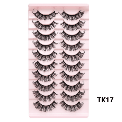 Classic Volume Eyelashes 10 Pairs Russian Strip Lashes Fluffy Faux Mink Lashes 3D False Eyelashes Dramatic Volume Curling Eyelashes Makeup