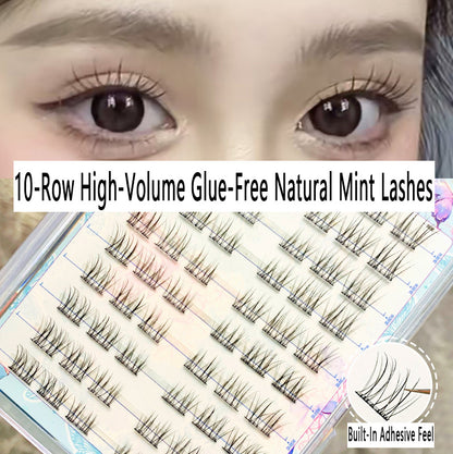 100pcs Glue-Free Natural Mint False Eyelashes - Voluminous C-Curl Ultra-Soft Clusters, Perfect for Beginners
