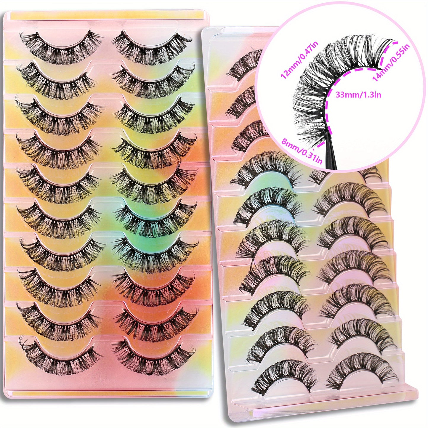 10 Pairs of Gmagictobo D Curly Russian Lashes - 3D Faux Mink, Reusable, Handmade, Soft & Light. Cruelty-Free, Easy to Apply. Long-Lasting for Dramatic Makeup.