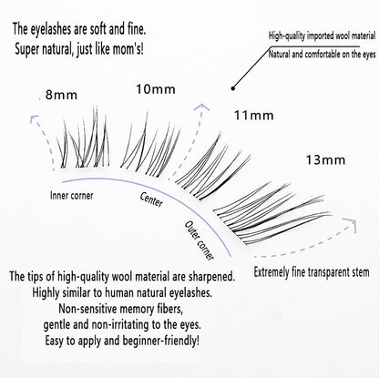 Cursavela Individual DIY lashes Velvet Mist Fox Segmented Fairy Lashes | Natural Cold Ethereal Broken Vibe Fox-Style False Lashes