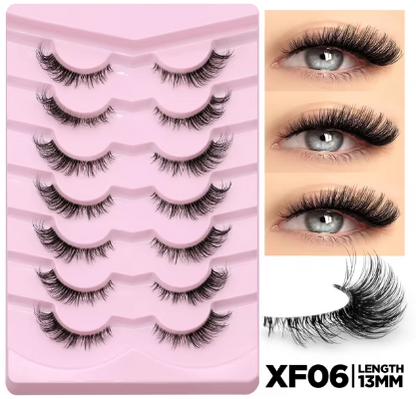 Cat Eye False Eyelashes – 5/7 Pairs Half Lashes, Fluffy Soft Invisible Band Mink Lashes