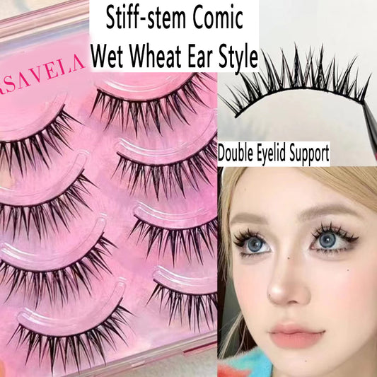 Beginner's Must-Have! Stiff-stem Wet Wheat Ear Lashes, One-Piece for Instant Barbie Eye