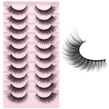 CURSAVELA 10 Pairs Fluffy 3D Faux Mink Eyelashes - Elegant Short Cat Eye Style - Perfect for Women - 13mm