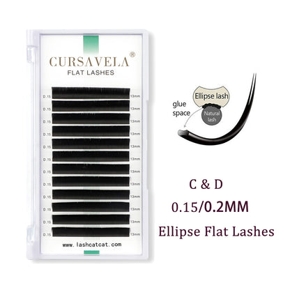 Ellipse Flat Eyelashes CURSAVELA 100pcs 0.15/0.2 Mixed  Extension Lashes Faux Mink False New Matte Eyelashes Supplies Individual Split Tips