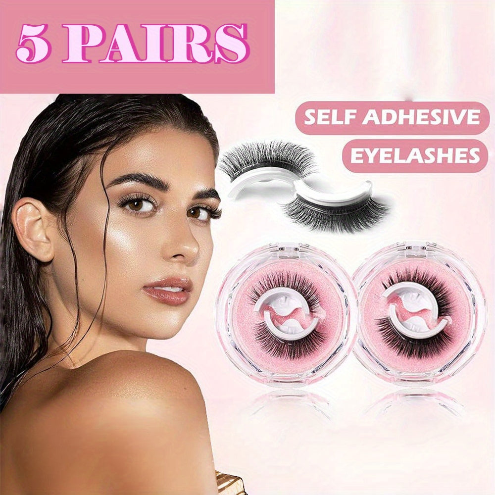 5 Pairs of Self-Adhesive Eyelashes in Various Styles - Natural Look, Wispy, Reusable Lightweight False Eyelashes, Pre-Glued, Beginner-Friendly.