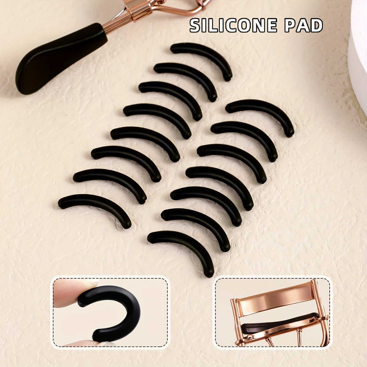 Portable Eyelash Curler (15 Silicone Pads), Stainless Steel Curved Handle, Curl & Shape, No Damage, Suitable for Women.