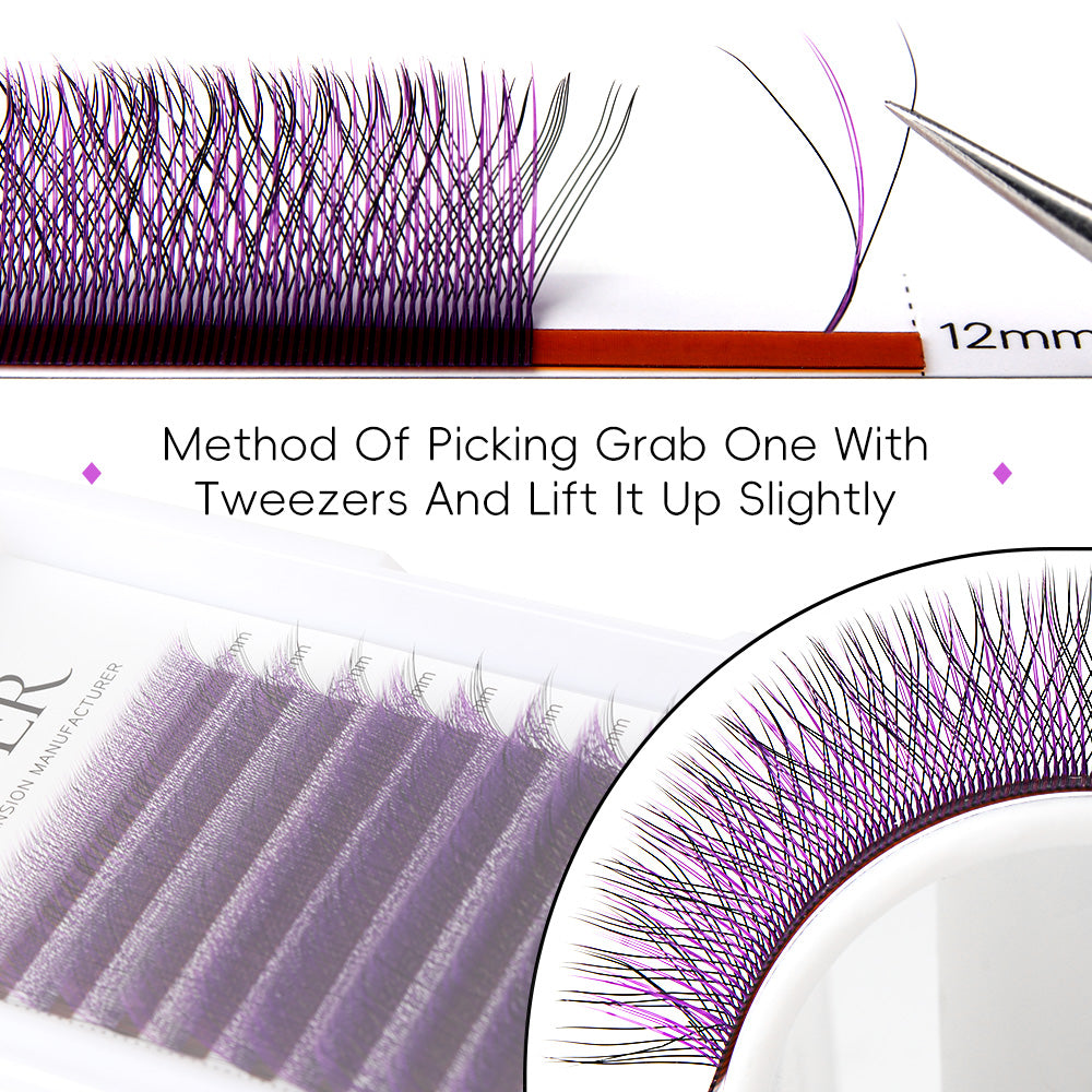 CURSAVELA 100pcs Colorful Eyelashes–Pink,Red,Brown,Purple|C / D Curl | Length 8-15mm | Ideal for Extensions and Cosplay