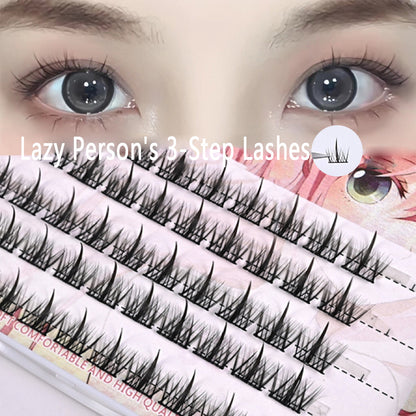 100pcs Lazy Person's 3-Step Lashes, Natural Curl Manga Little Devil Segment Lashes with Fine Stems