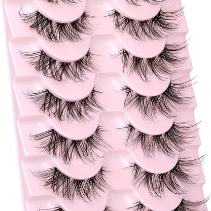 7 Pairs of Fitting Eyelashes - Natural Look, Clear Band, Thin, Fox Eyes, Korean Short, Anime Mink, Cluster Strip Pack.