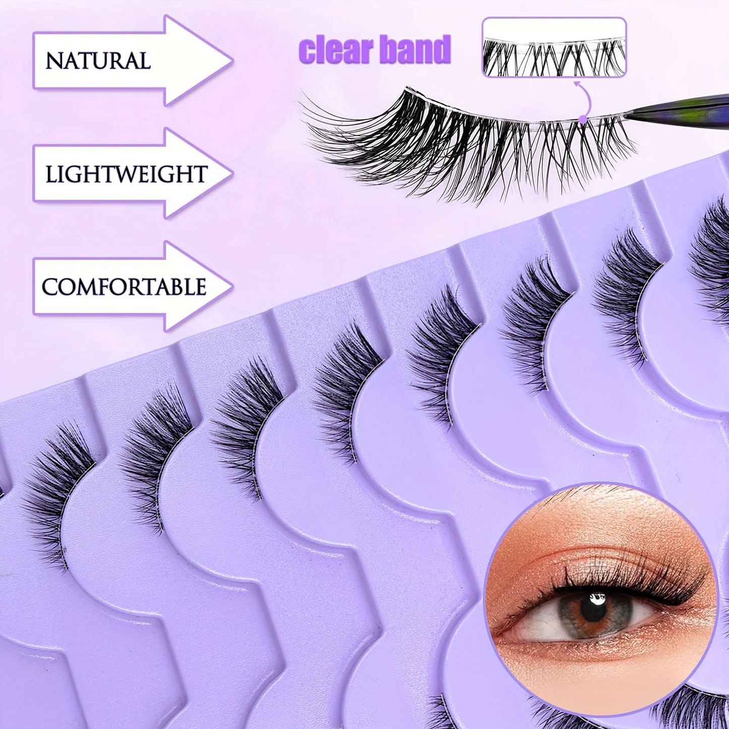 10 Pairs Half Eye False Eyelashes with Transparent Band - Slim Cat-Eye Shape, Natural Short Lashes, Soft & Easy to Apply, Perfect for Parties.