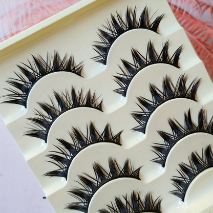 5 Pairs Little Devil Cosplay False Eyelashes: Hard Stem, Tapered Tail, Thick Eye-End Extension for Cute Sisters Style