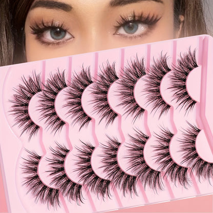 7 Pairs of Natural Long Fish Tail Cat Eye False Eyelashes – Transparent Design for Cute Fairy Cat Eye Look, Perfect for Girl Group & Imitation Makeup